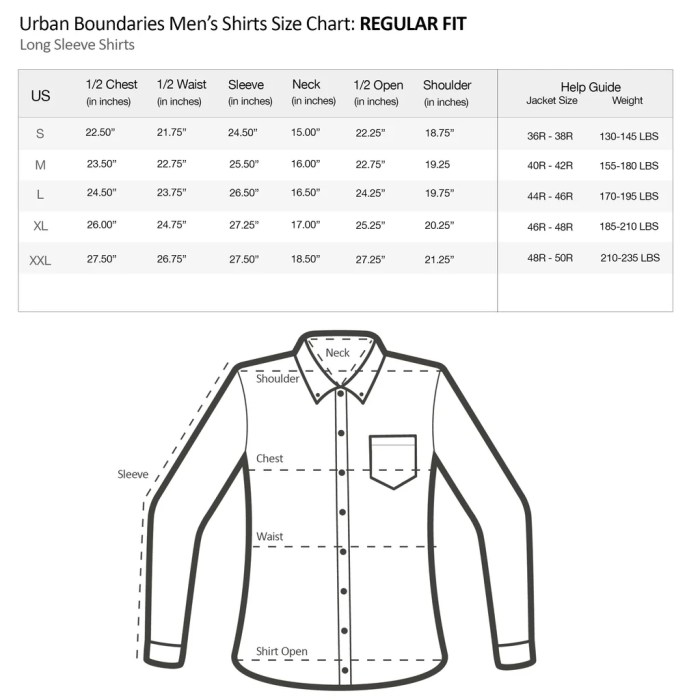 Mens dress shirts standard size chart